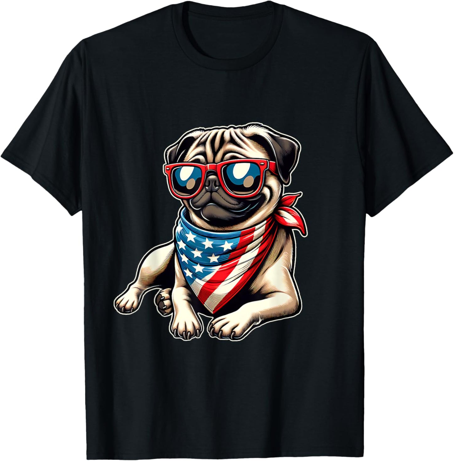 Pug with Bandana Sunglasses 4th of July US Dog American Flag
