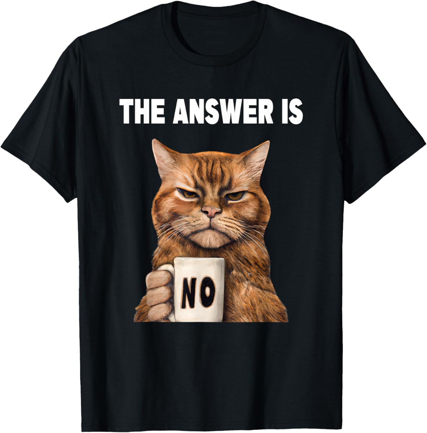 The answer is no. Grumpy funny cat with coffee mug