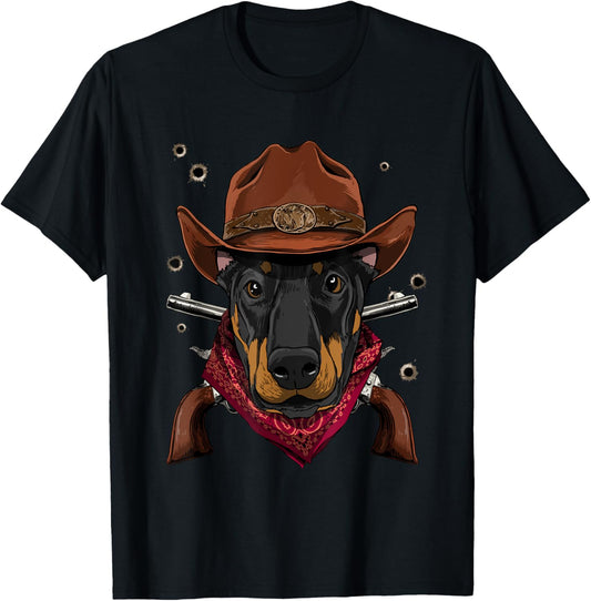 Cowboy Doberman Western Rodeo Cowboy Hat and Bandana Dog