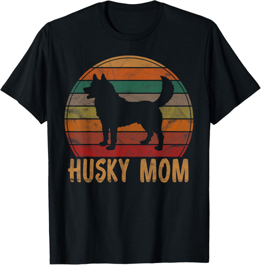 Vintage Husky Mom Owner Gifts Huskies Pet Clothes Retro Siberian Huskies Mama Women's T Shirt Black Small Classic Fit Short Sleeve Crew Neck All Seasons
