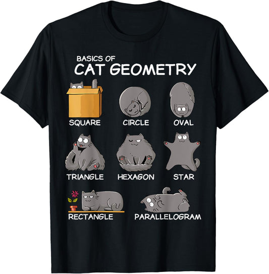 Cat Geometry Math Funny Cat Gifts For Cat Dad, Cat Mom, Kids T Shirt, Small, Black