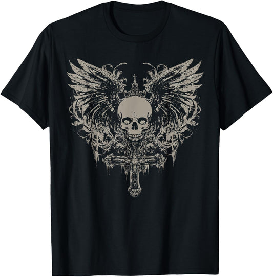 Skull Cross Y2K Goth Alt Grunge Gothic Emo Aesthetic Wings