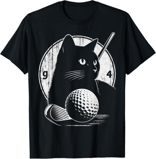 Vintage Black Cat Golf graphic Tee Funny Golfer Cat dad