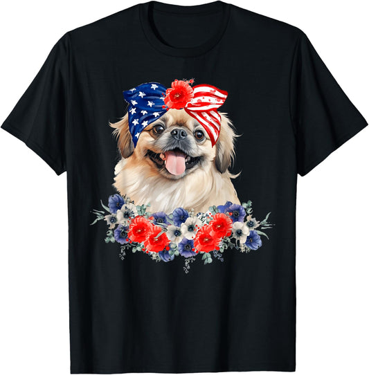 Pekingese Dog Bandana American Flag 4th Of July Women Kids Men