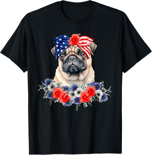 Pug Dog Bandana American Flag 4th Of July Women Kids Men