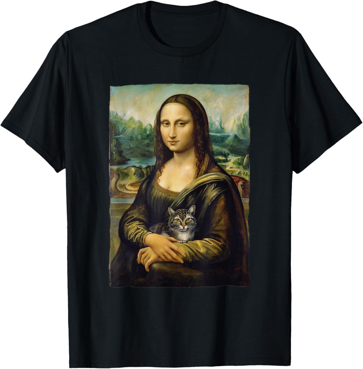 Mona Lisa Holding Grey Cat Portrait Art Painting