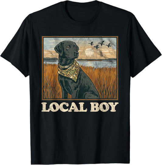 Local Boy Black Lab Hunting Dog Marsh Scene Sunset Vintage