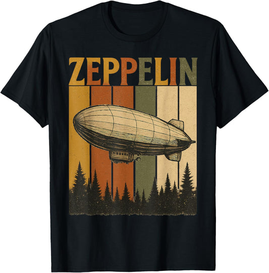 Retro Zeppelin Airship Shirt Vintage Rock Style Tee for Men