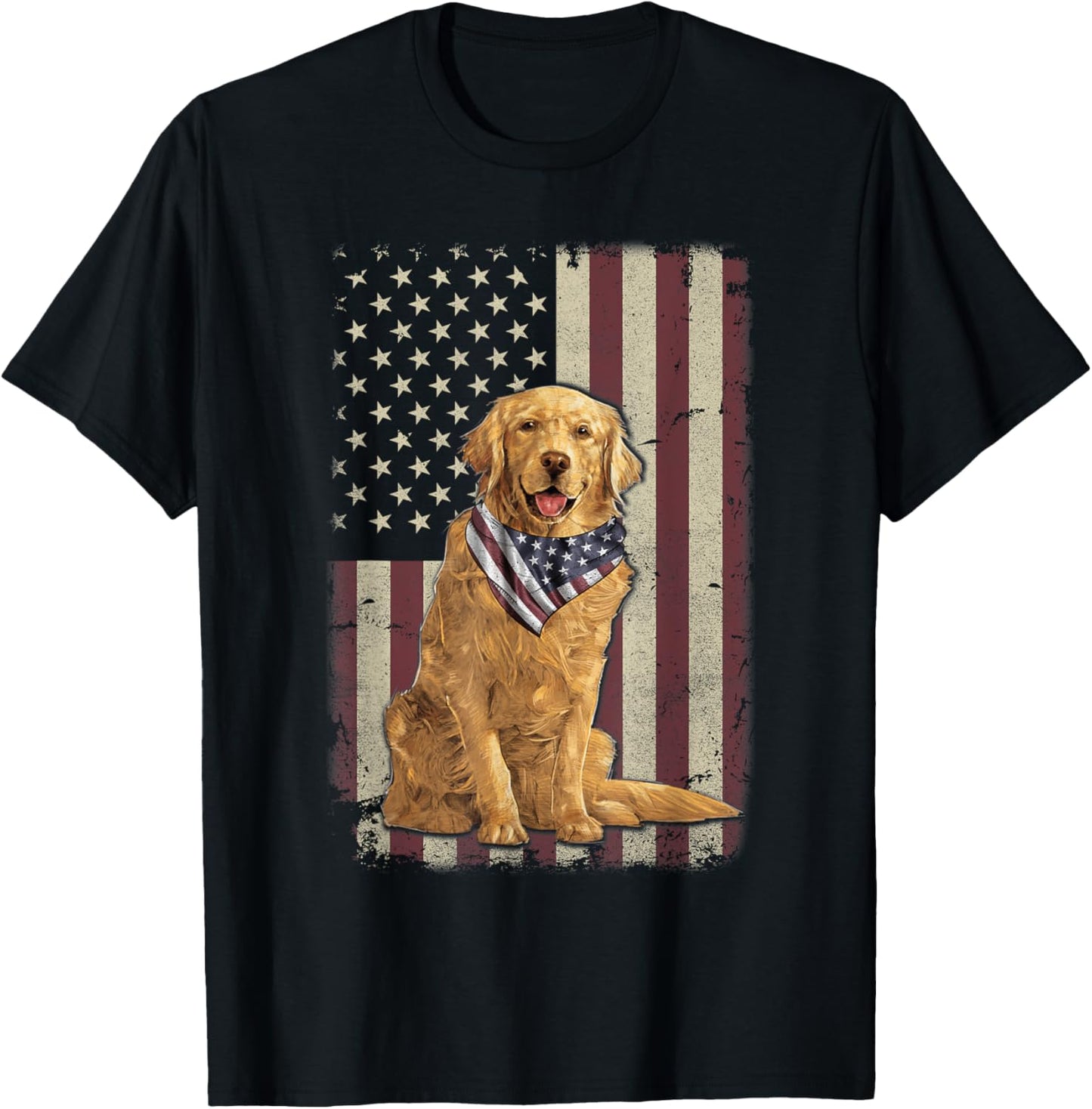 Golden Retriever American Flag Bandana 4th Of July Tshirt