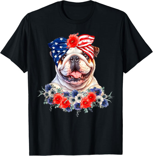 English Bulldog Dog Bandana American Flag 4th Of July