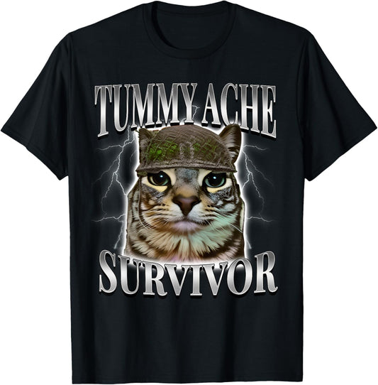 Tummy Ache Survivor Cat Meme Funny Saying Cats Animals