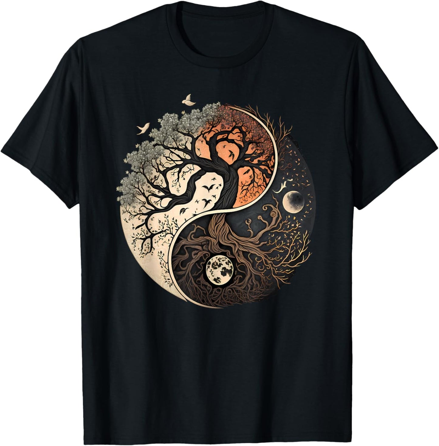 Harmonious Tees Tree of Life Yin Yang Black T Shirt   Classic Fit, Adult, Polyester\/Cotton, Yoga