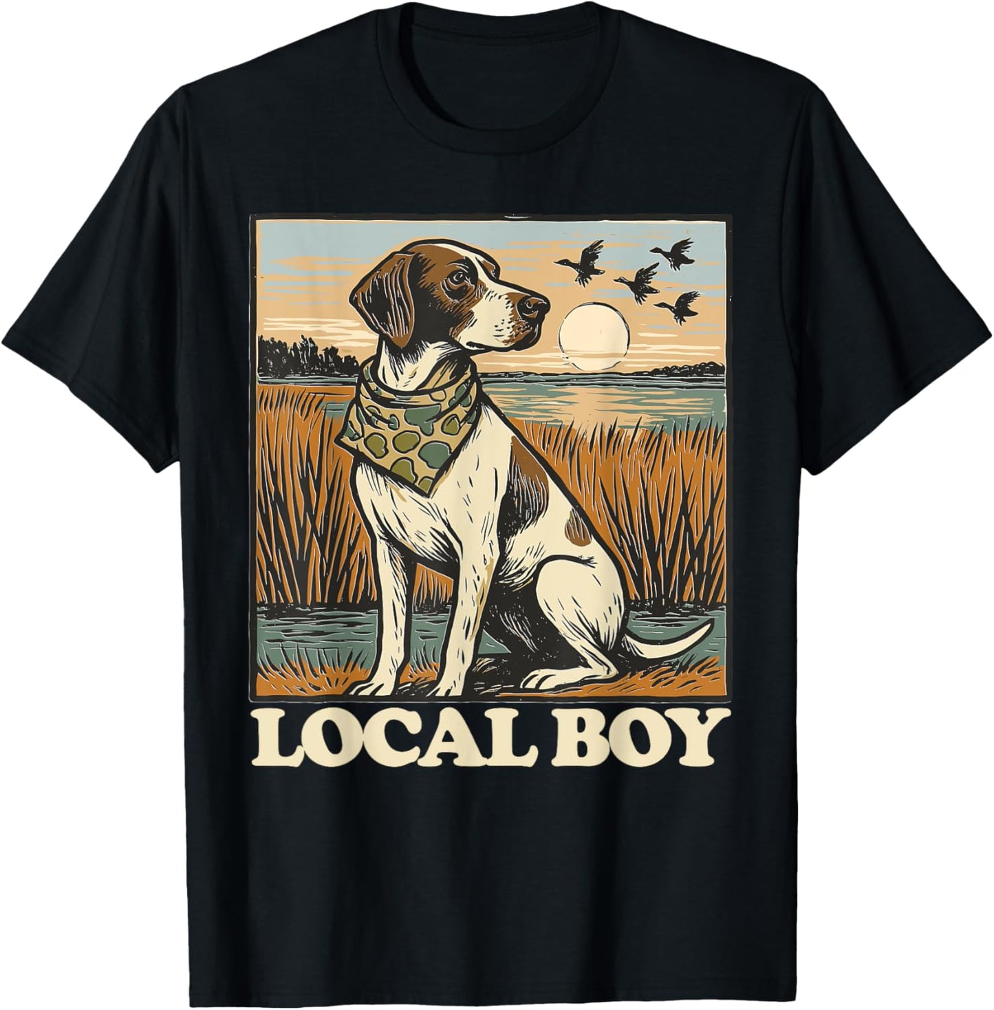 Local Boy GSP Pointer Hunting Dog Marsh Scene Sunset Vintage