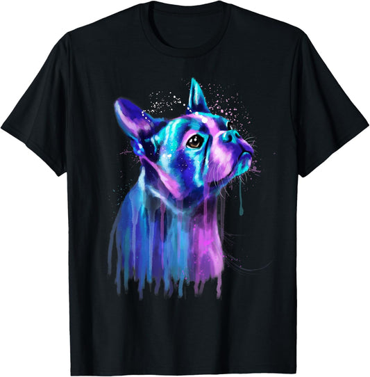 Colorful Boston Terrier Dog Art Watercolor Painting T Shirt for Men Women Kids