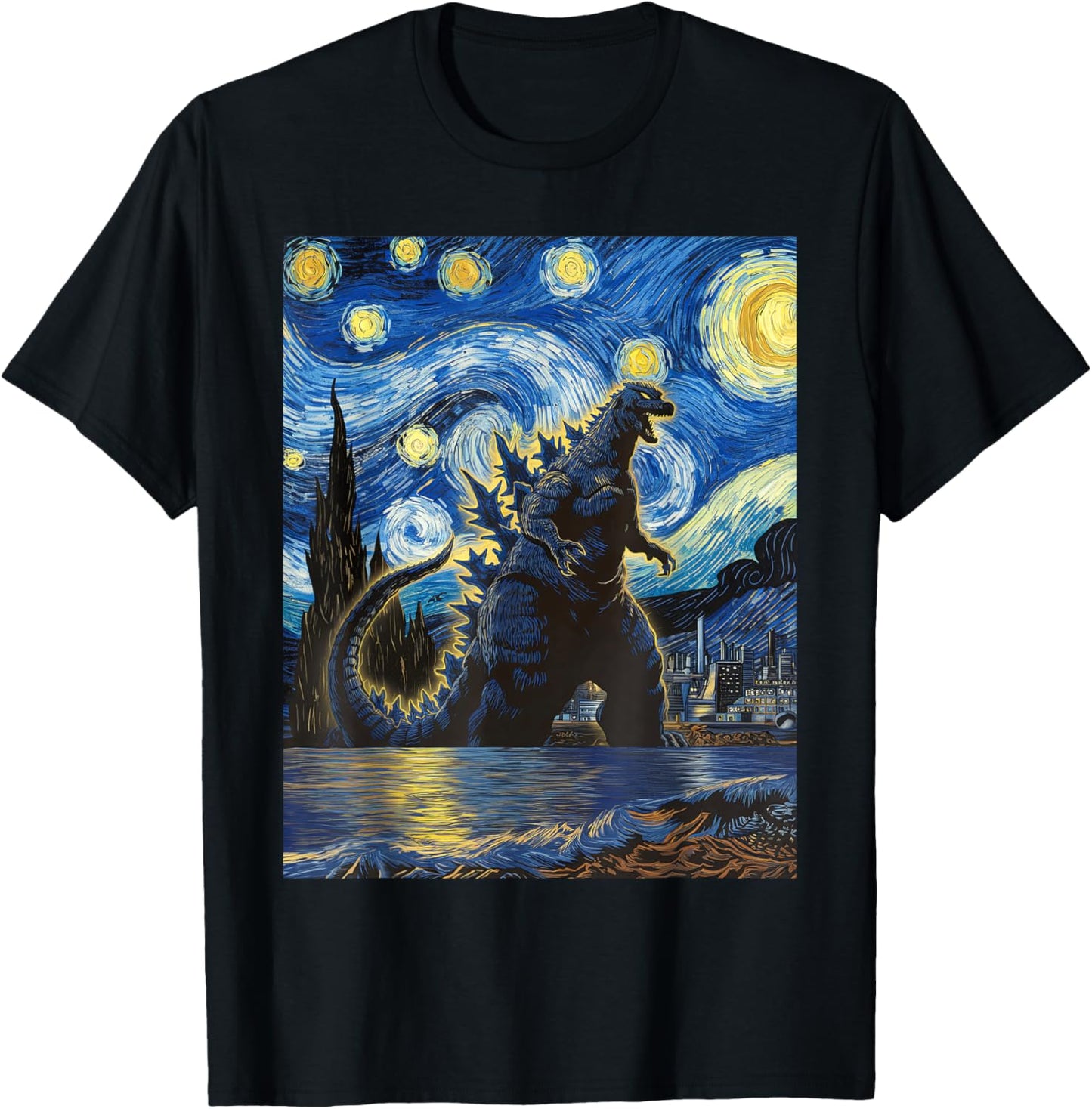 Vintage Japanese Monster Kaiju in Van Gogh Starry Night Art