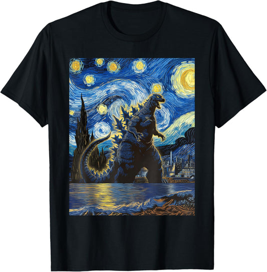 Vintage Japanese Monster Kaiju in Van Gogh Starry Night Art