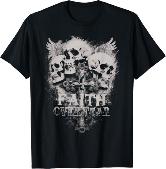 Faith Over Fear Emo Shirt Gothic Skull Men\u2019s Christian